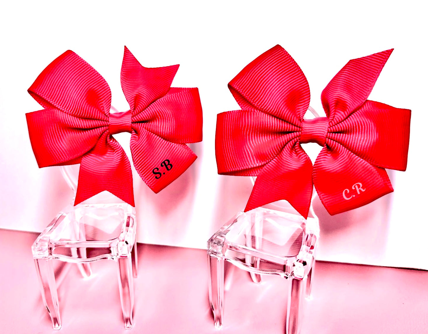 Hair Bows (Pair) - Red- Personalised