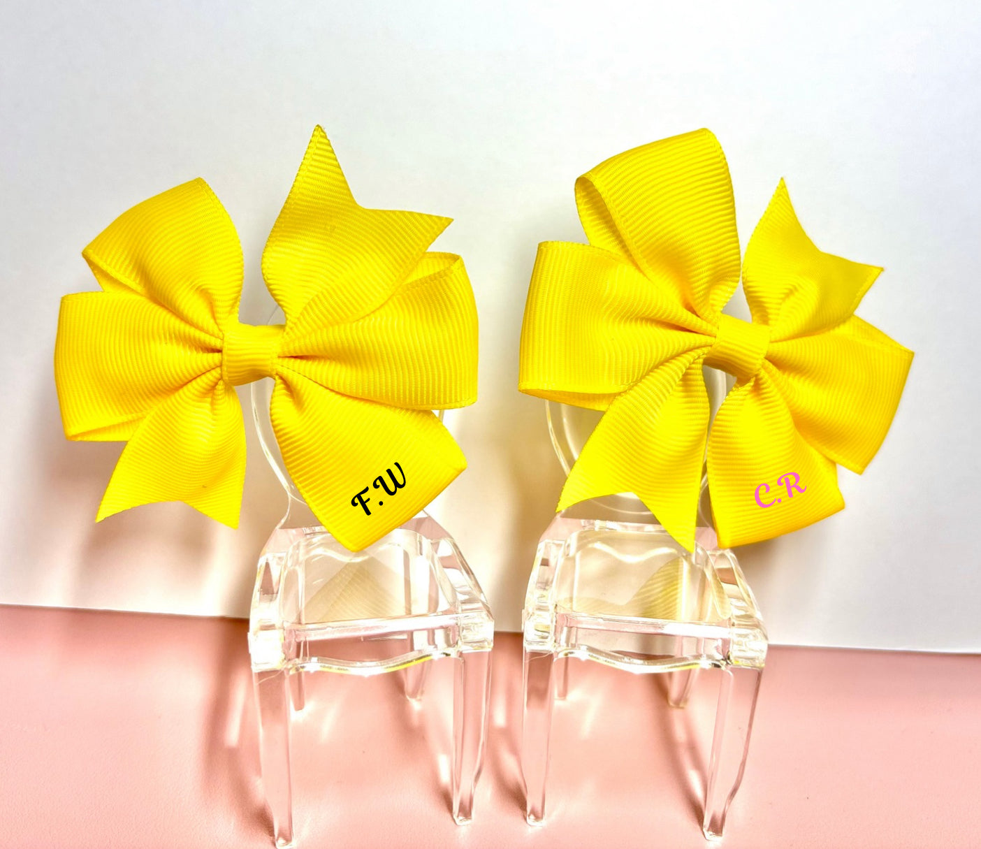 Hair Bows (Pair) - Yellow- Personalised