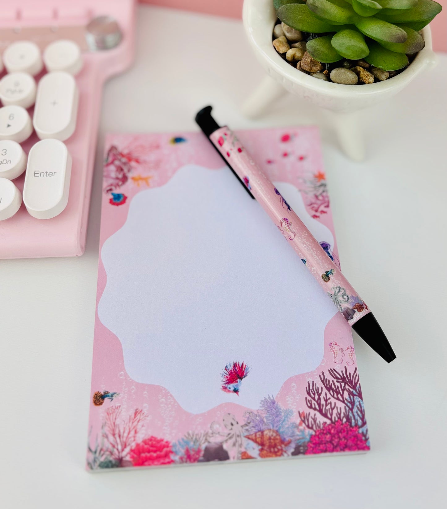 Ballpoint Pen Aquatic Pink Themed - Black Ink