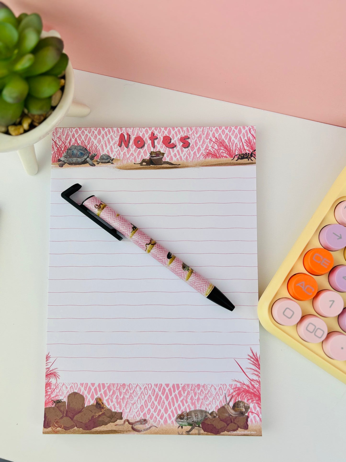A5 Lined Note Pad Pink Terrarium Themed 50 Pages 120gsm