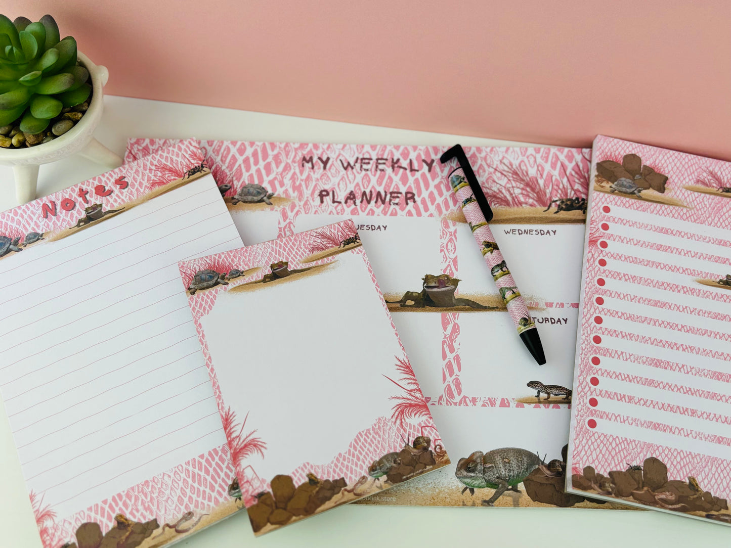 A5 Lined Note Pad Pink Terrarium Themed 50 Pages 120gsm