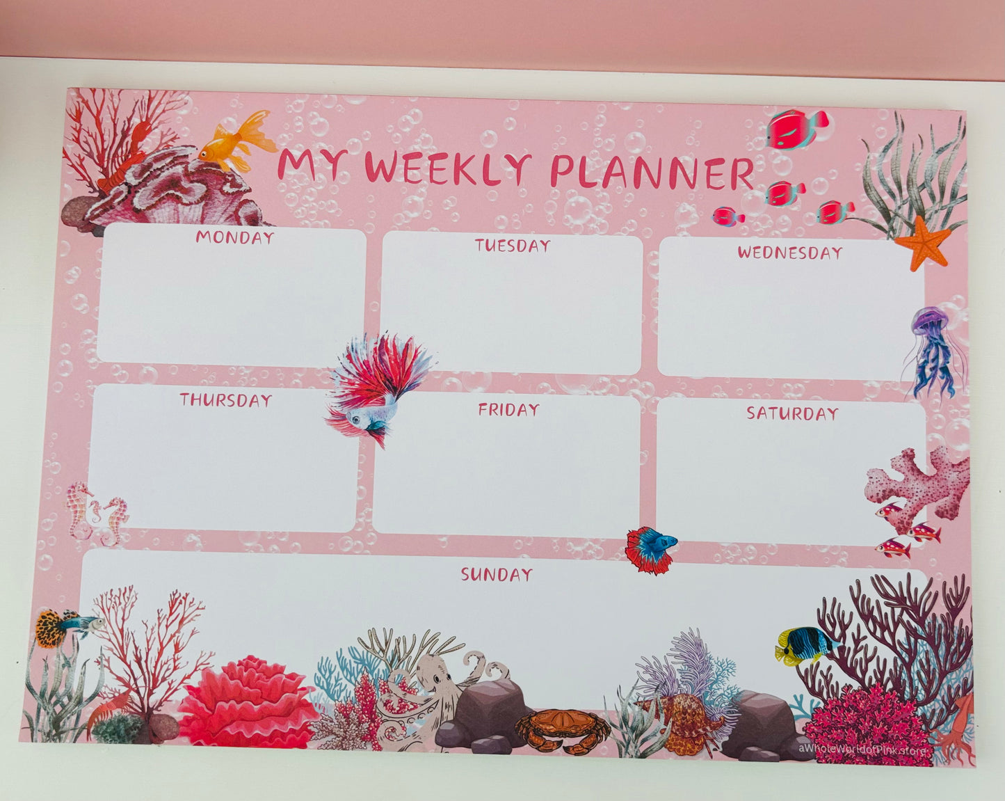 Weekly Agenda Aquatic Pink Themed Design 120gsm