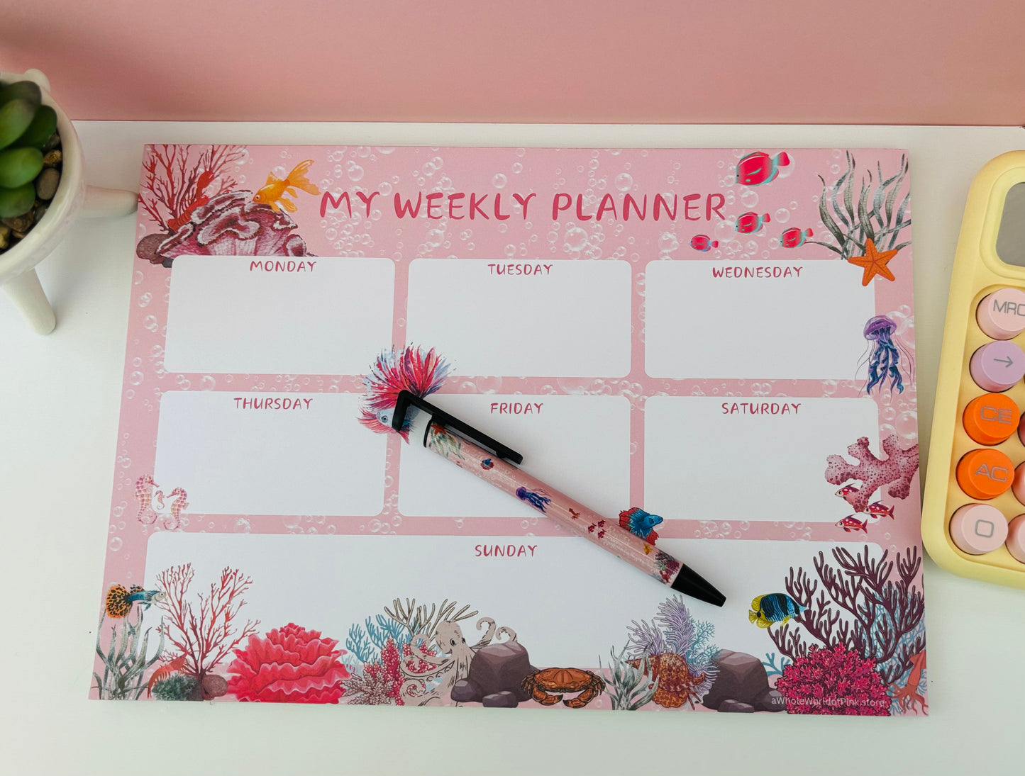 Weekly Agenda Aquatic Pink Themed Design 120gsm