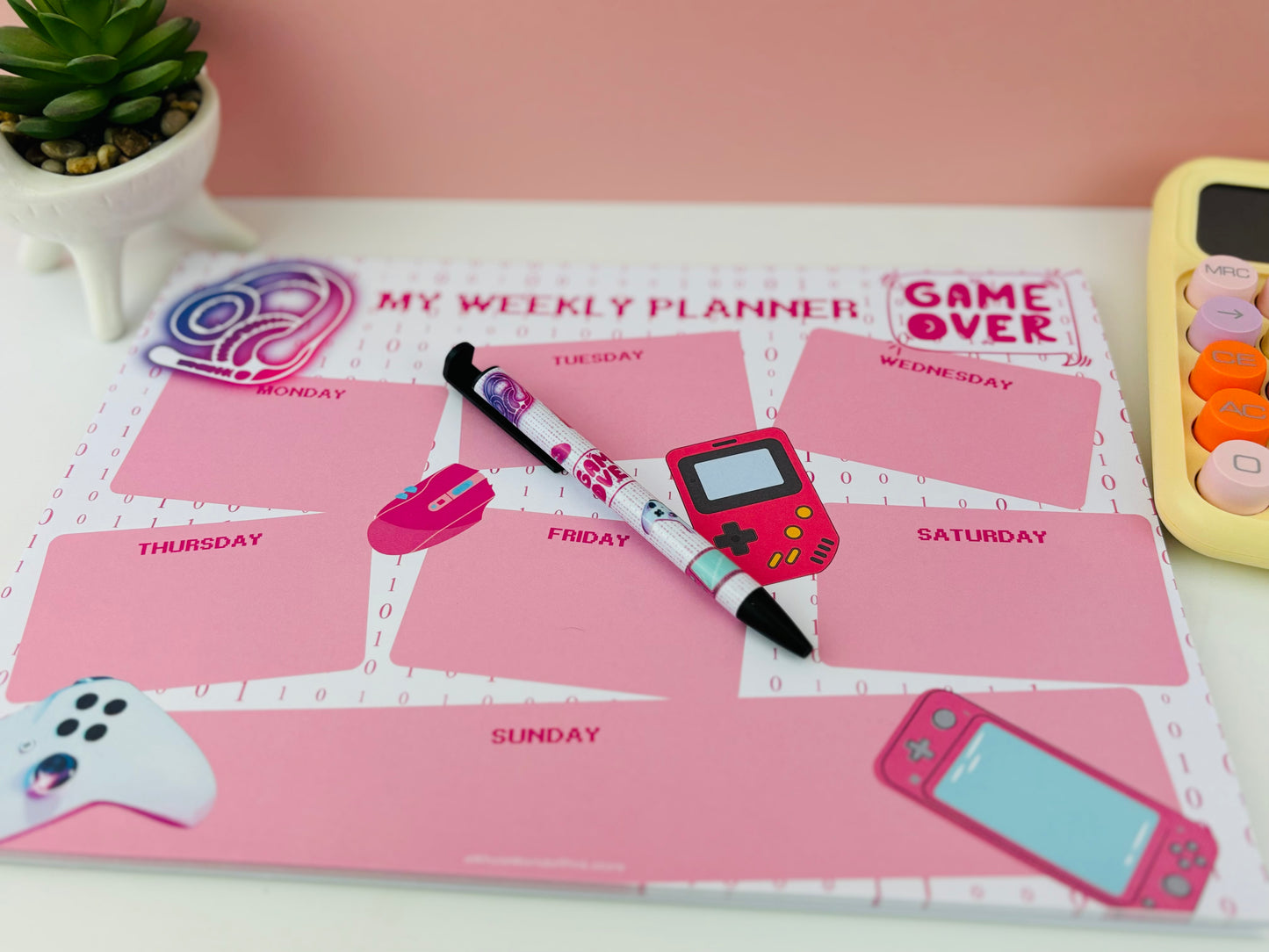 Weekly Agenda Ready Player Pink Themed Design 120gsm