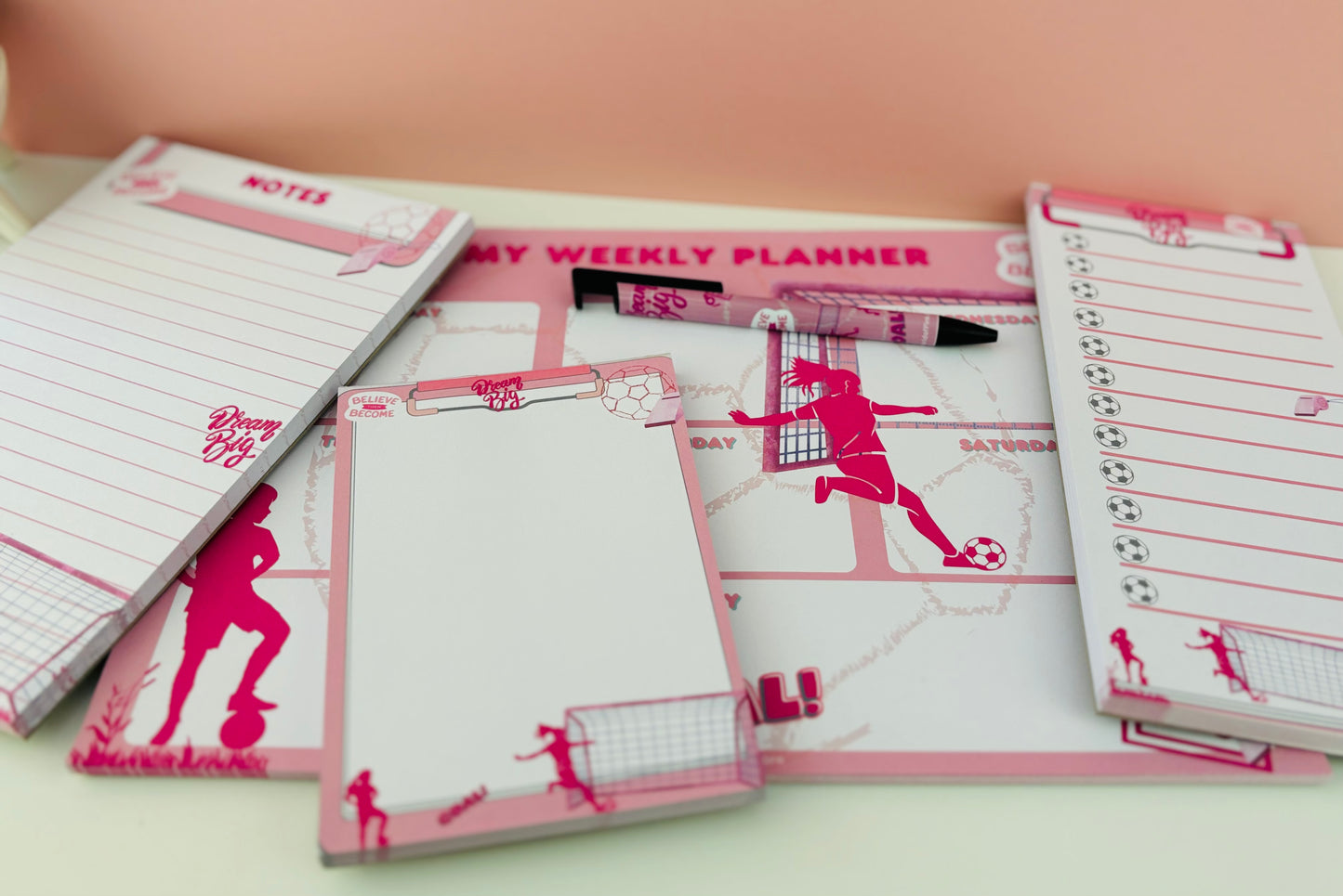 Aquatic Pink Stationary set, A5 Lined Note Pad A League Of Pink Themed 50 Pages, to-do list, memo pad, ballpoint pen, weekly agenda