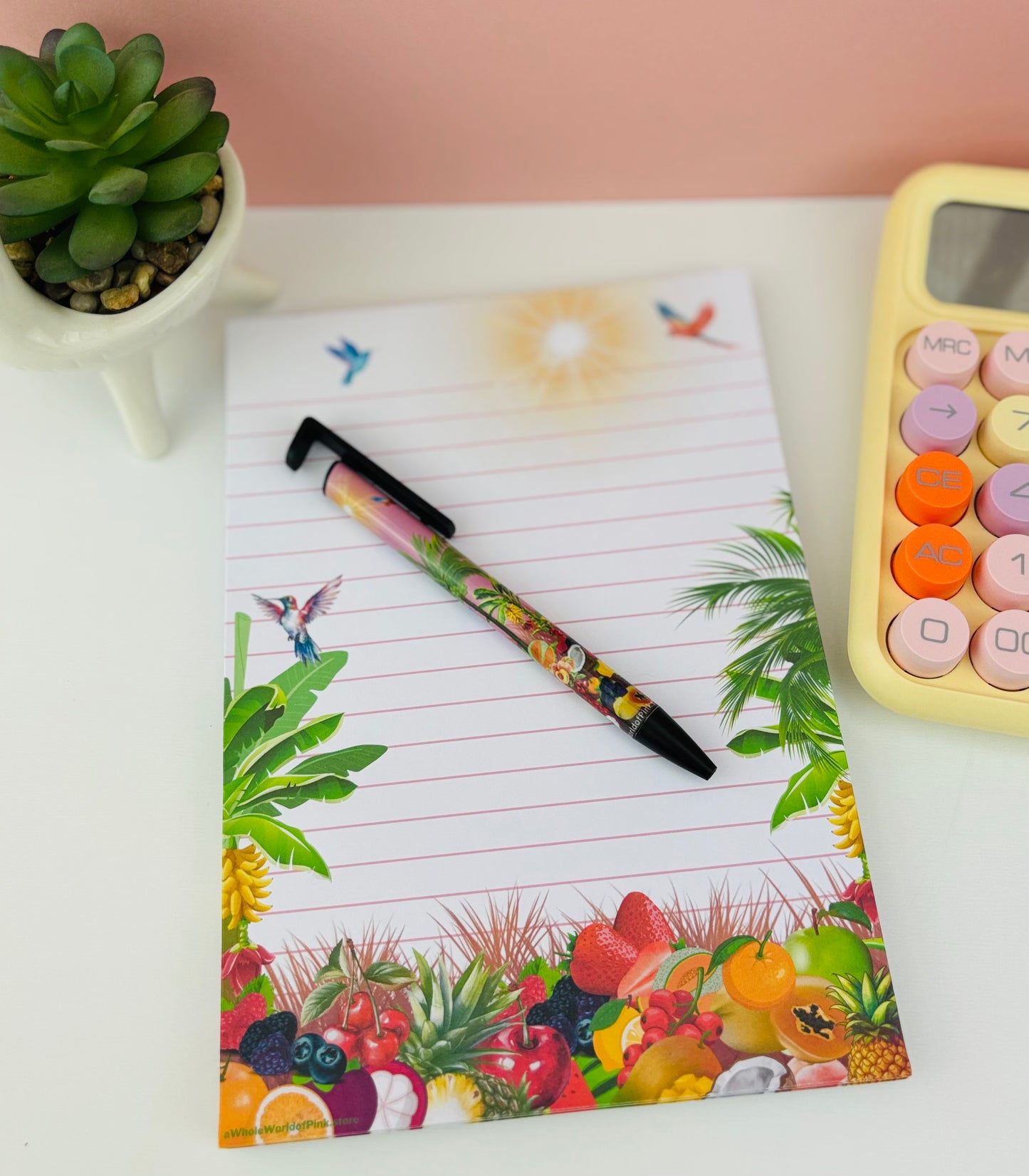 A5 Lined Note Pad Tropically Pink Themed 50 Pages 120gsm