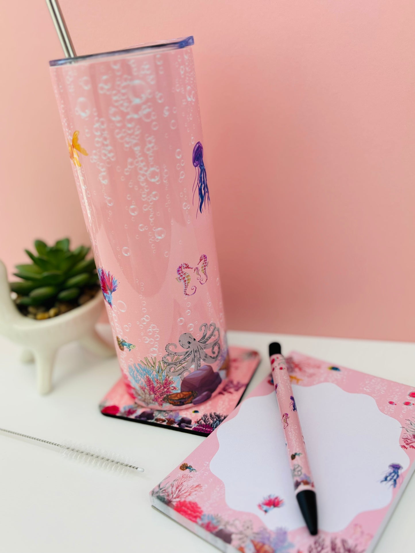 Metal Tumbler Aquatic Pink Themed