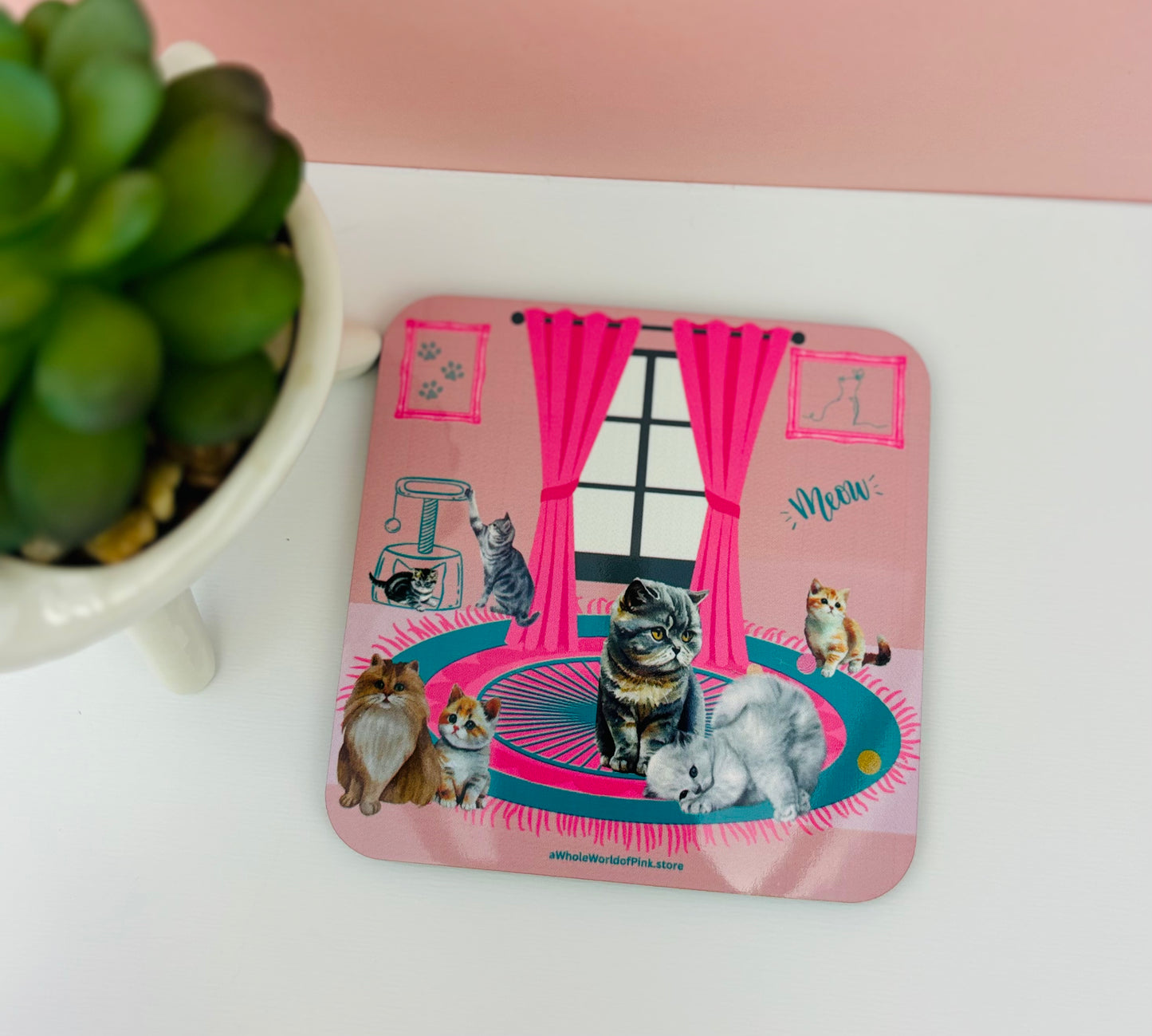 Corked-Backed Coasters Purrfectly Pink Themed