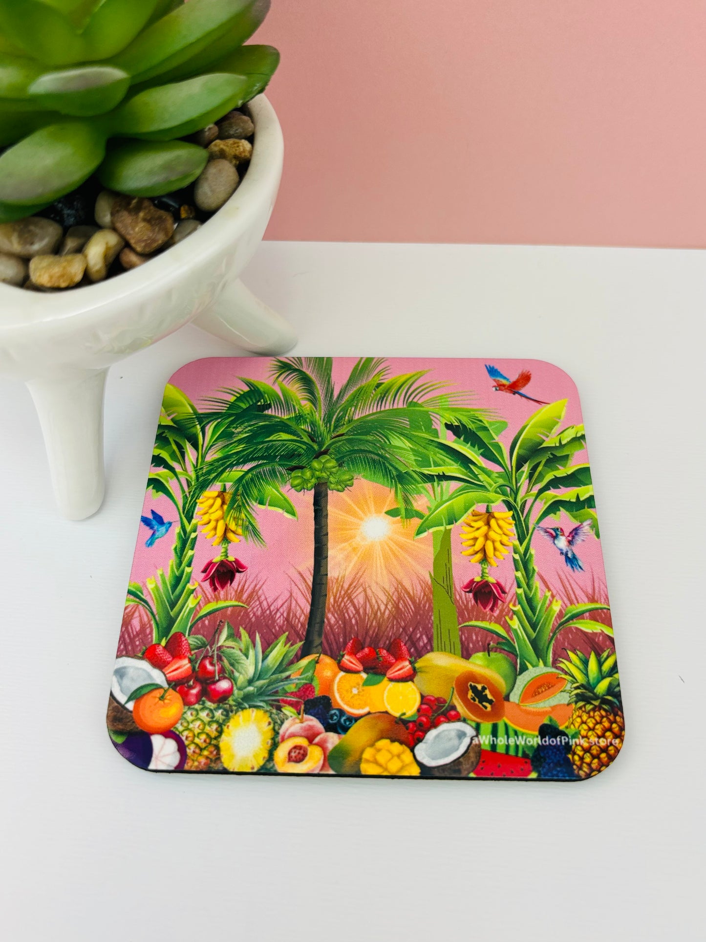 Corked-Backed Coasters Tropically Pink Themed
