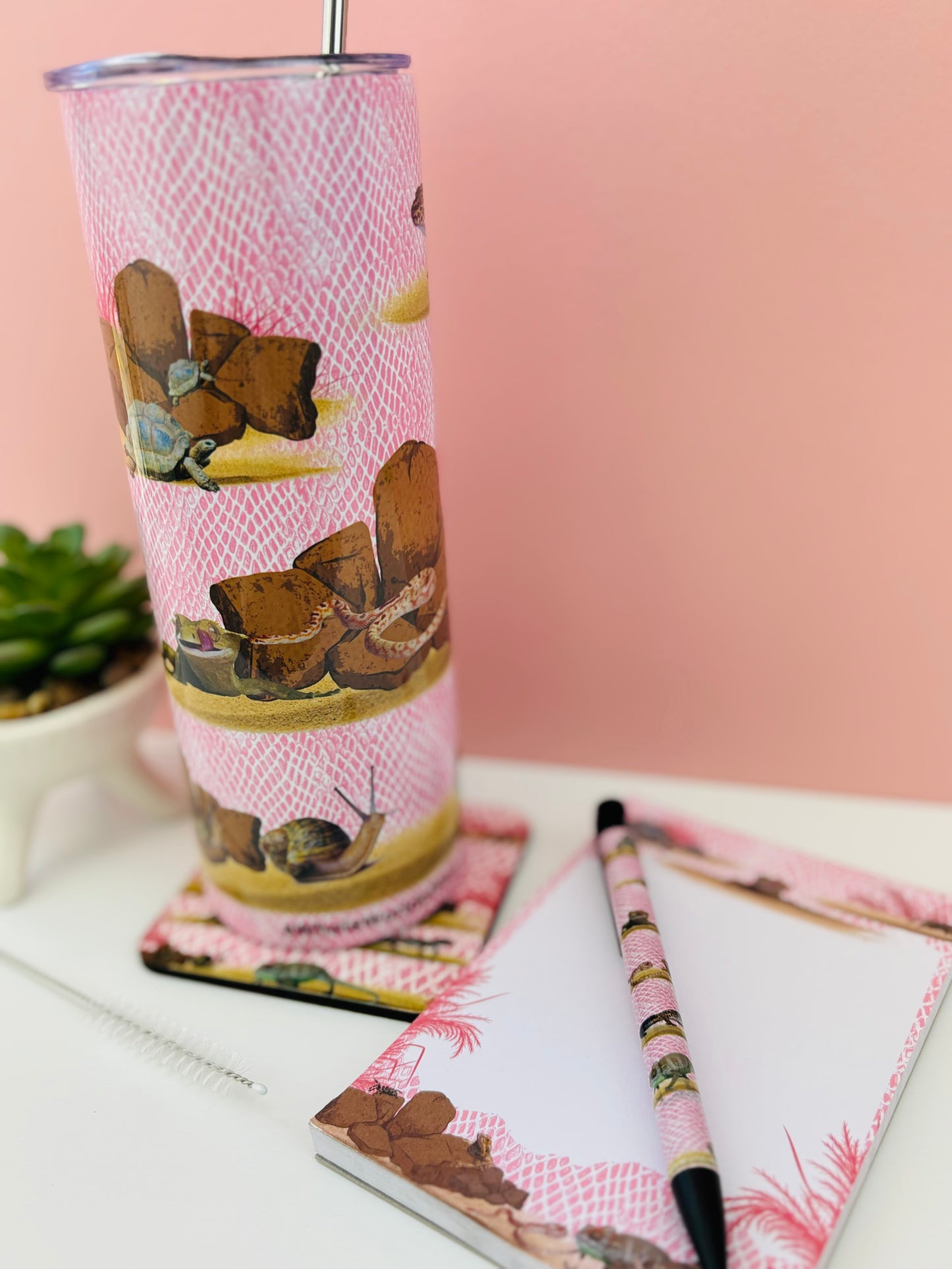 Corked-Backed Coasters Pink Terrarium Themed