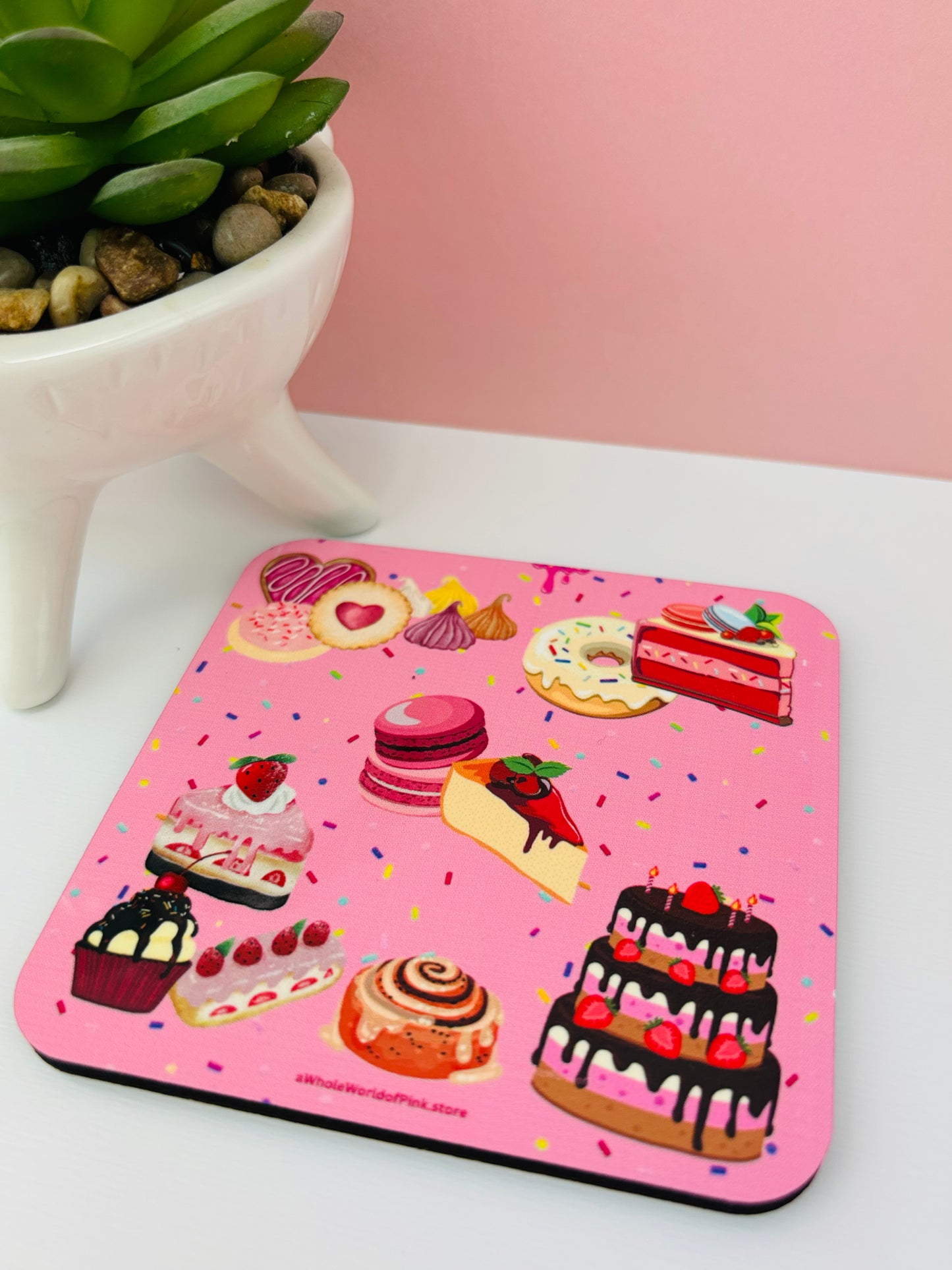 Corked-Backed Coasters Pink Patisserie Themed
