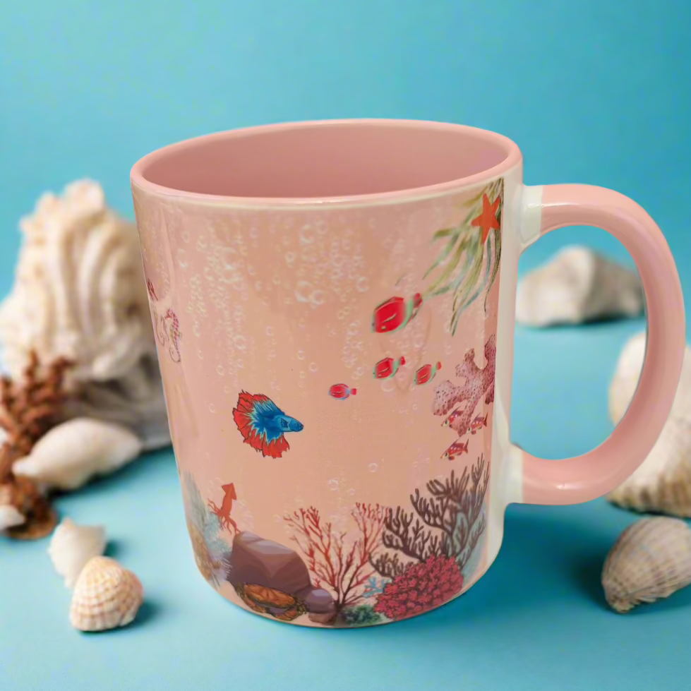 Ceramic Mugs Aquatic Pink Themed