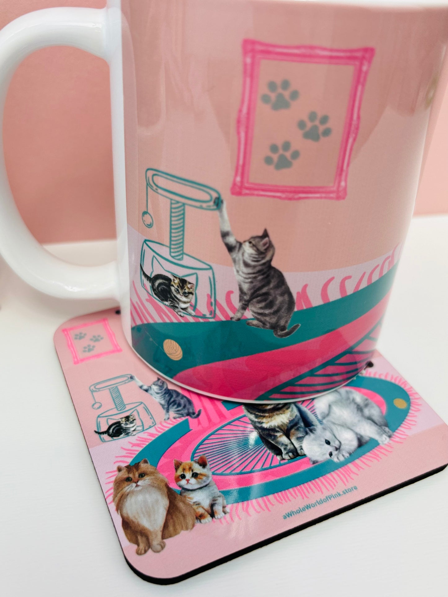 Corked-Backed Coasters Purrfectly Pink Themed