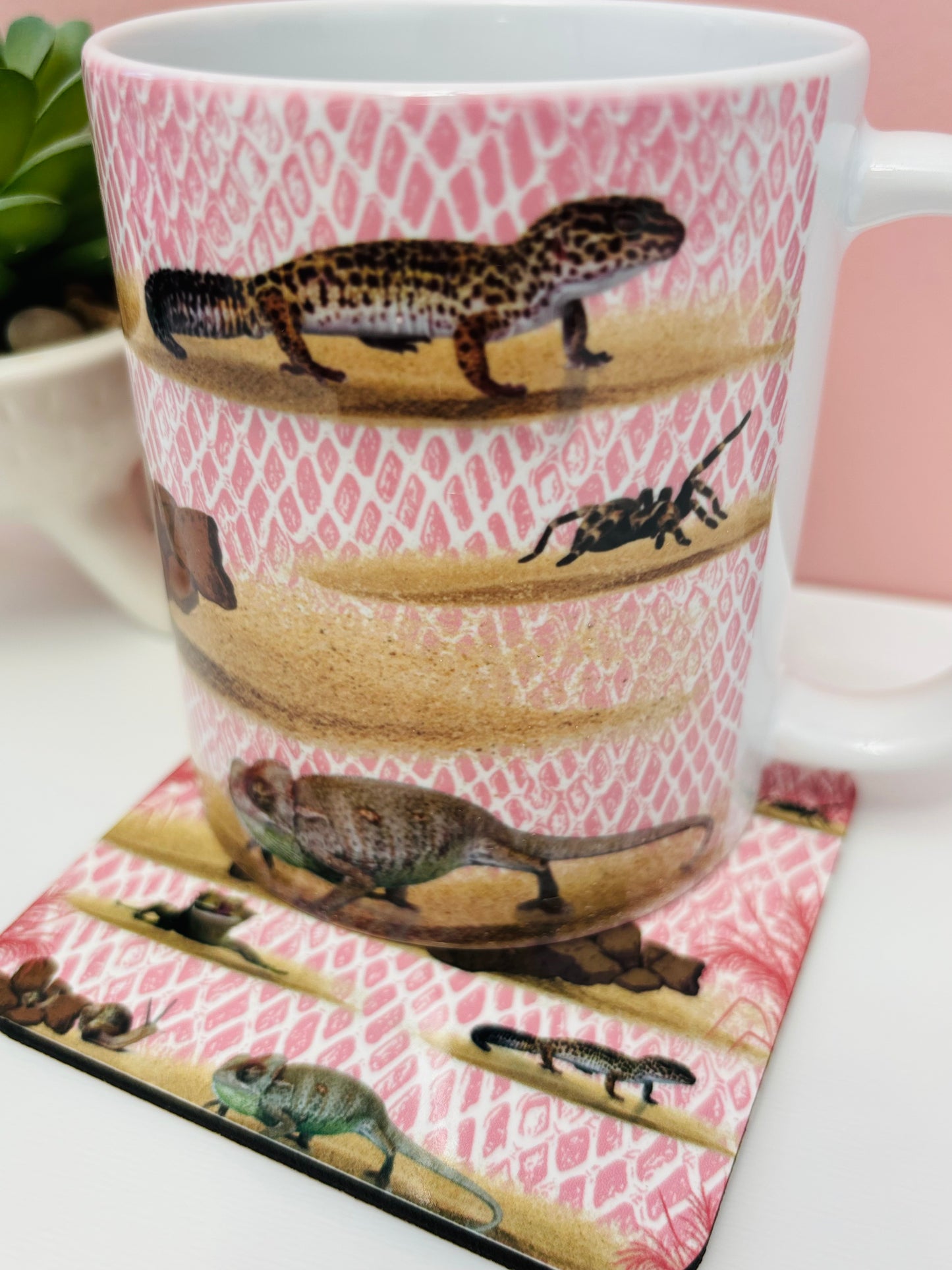 Ceramic Mugs Pink Terrarium Themed