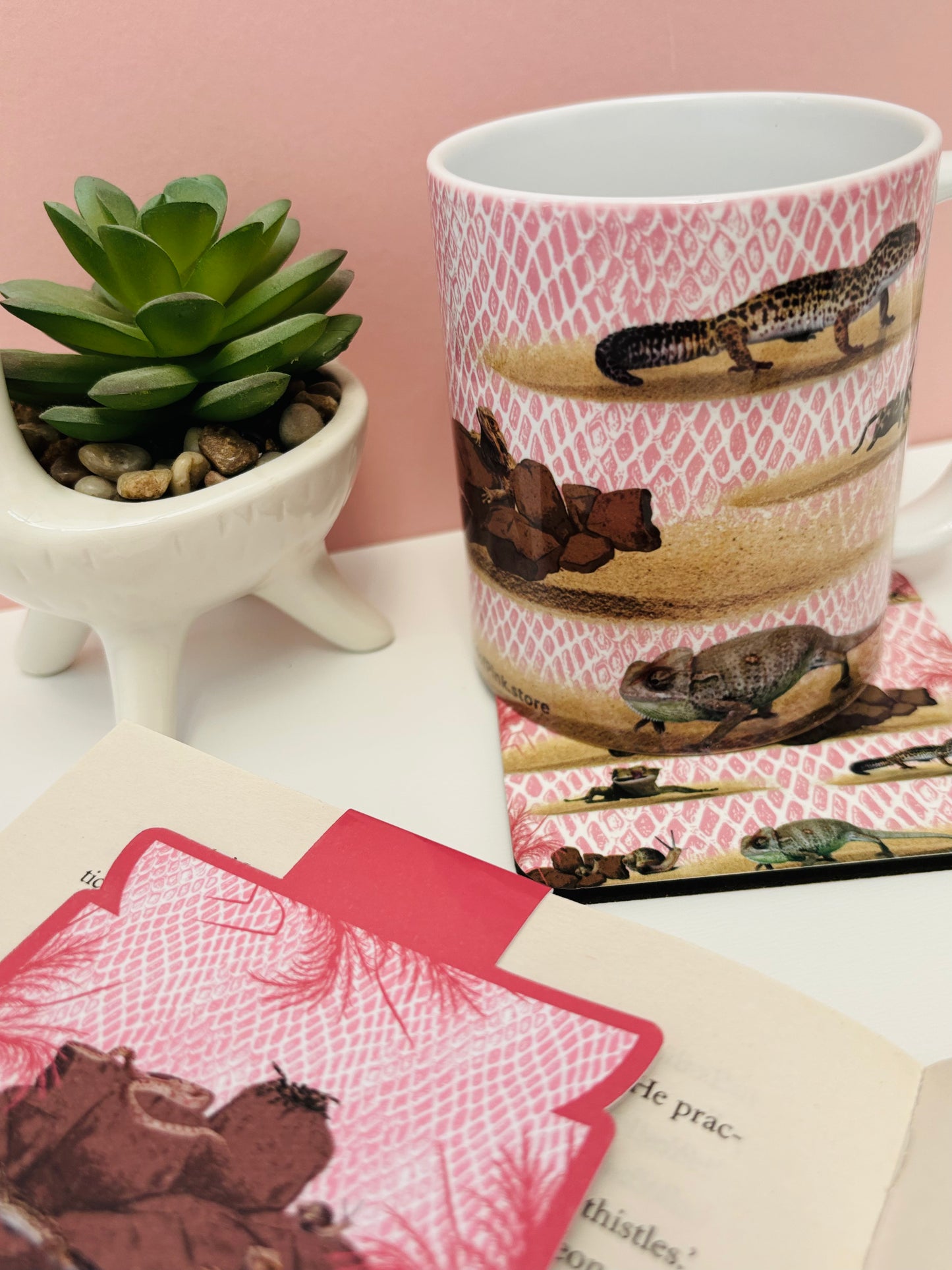 Ceramic Mugs Pink Terrarium Themed