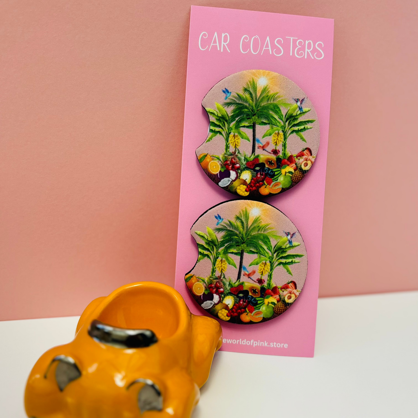 Car Coasters Tropically Pink Themed (Pack of 2)
