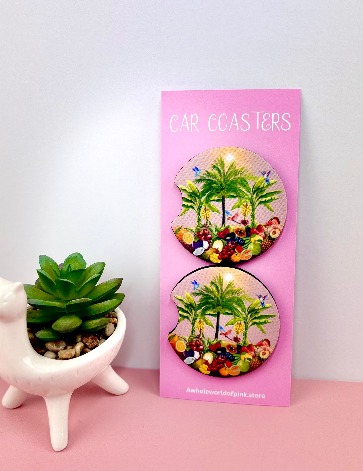 Car Coasters Tropically Pink Themed (Pack of 2)