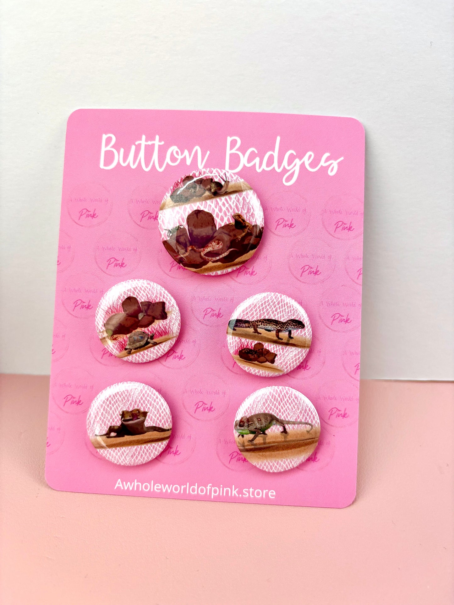 Button Badges - Packet of 5 - Pink Terrarium Themed