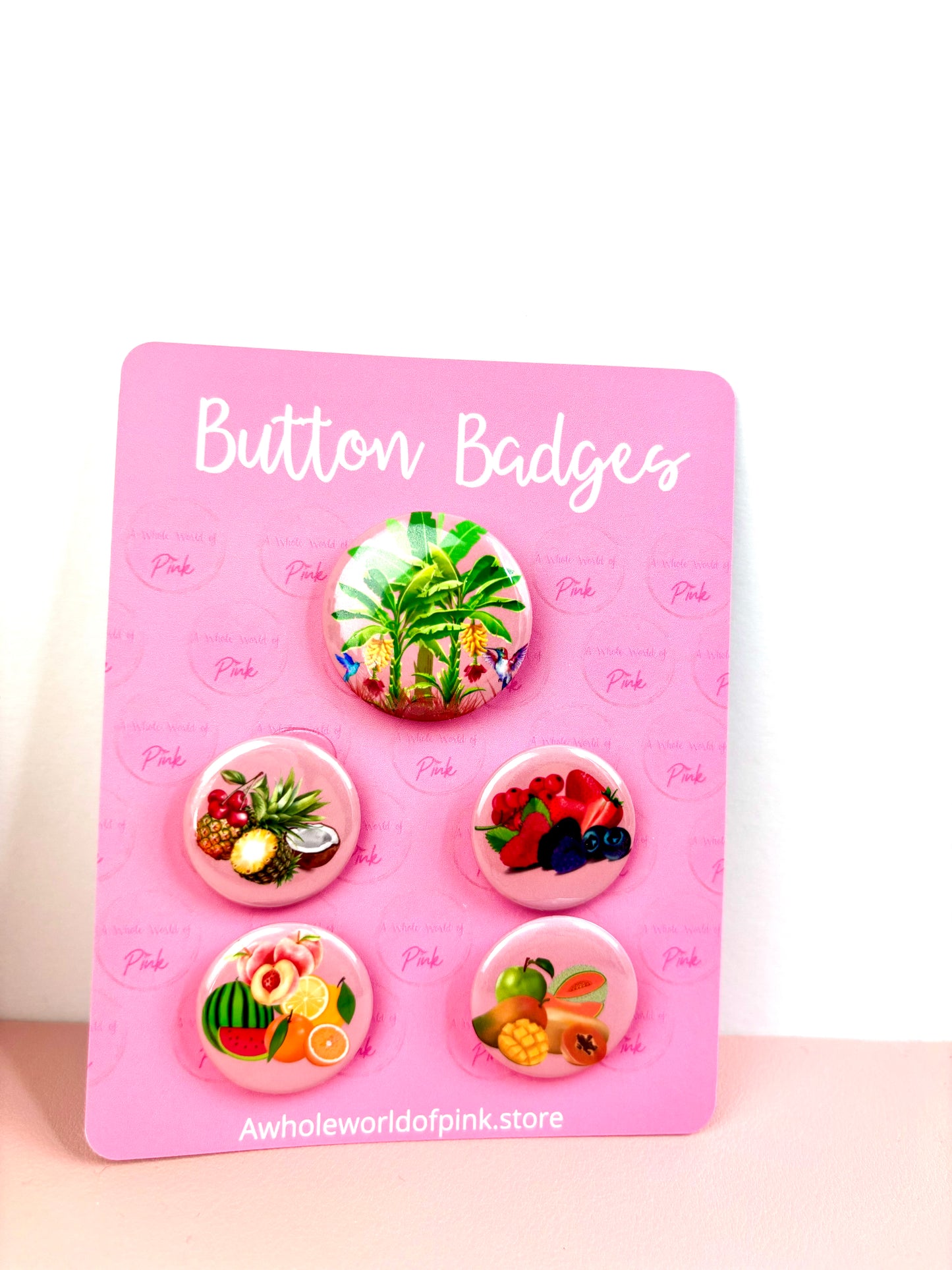 Button Badges - Packet of 5 - Tropically Pink Themed