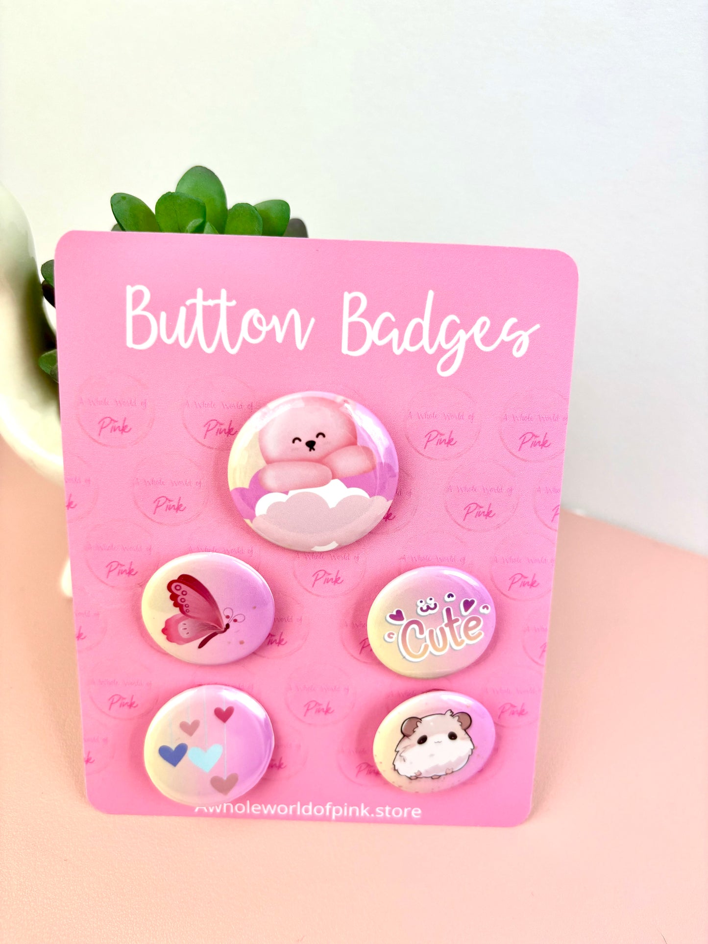 Button Badges - Packet of 5 - Heavenly Pink Themed