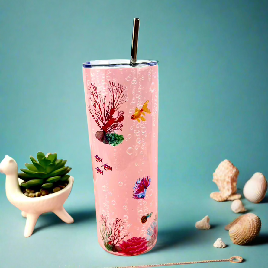 Metal Tumbler Aquatic Pink Themed