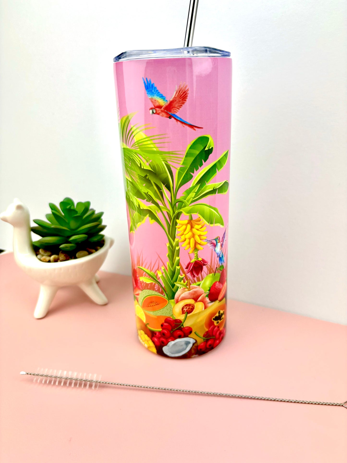 Metal Tumbler Tropically Pink Themed