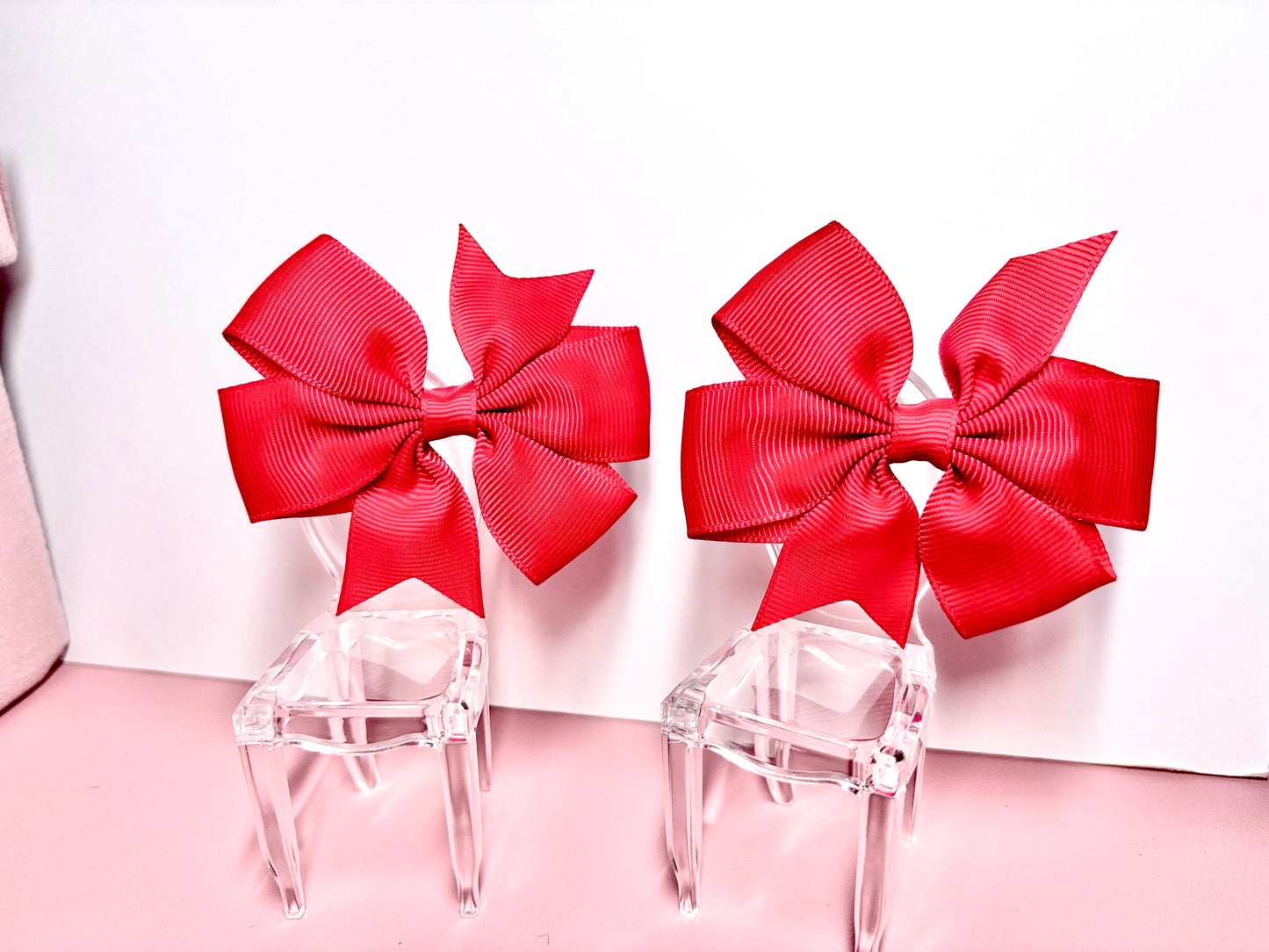 Hair Bows (Pair) - Red- Personalised