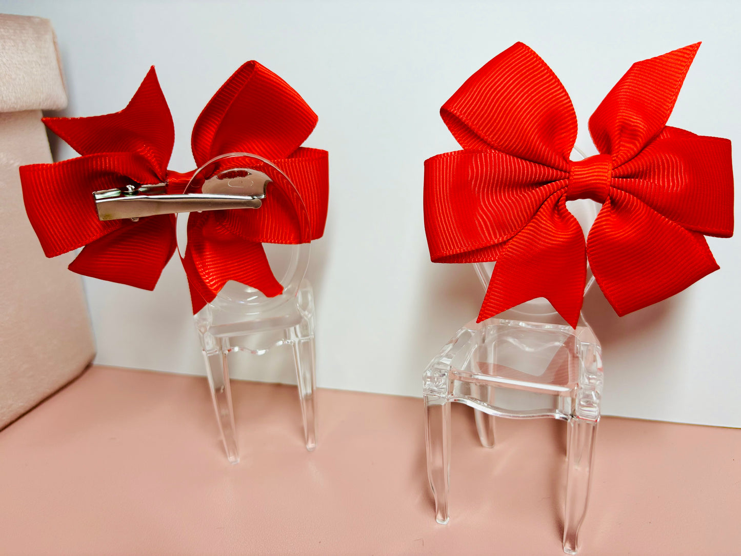 Hair Bows (Pair) - Red- Personalised