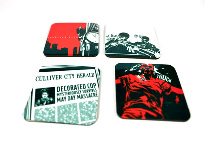 Cork-backed Coasters - Culliver City Chronicles Graphic Novel Neo-noir, 4 Types
