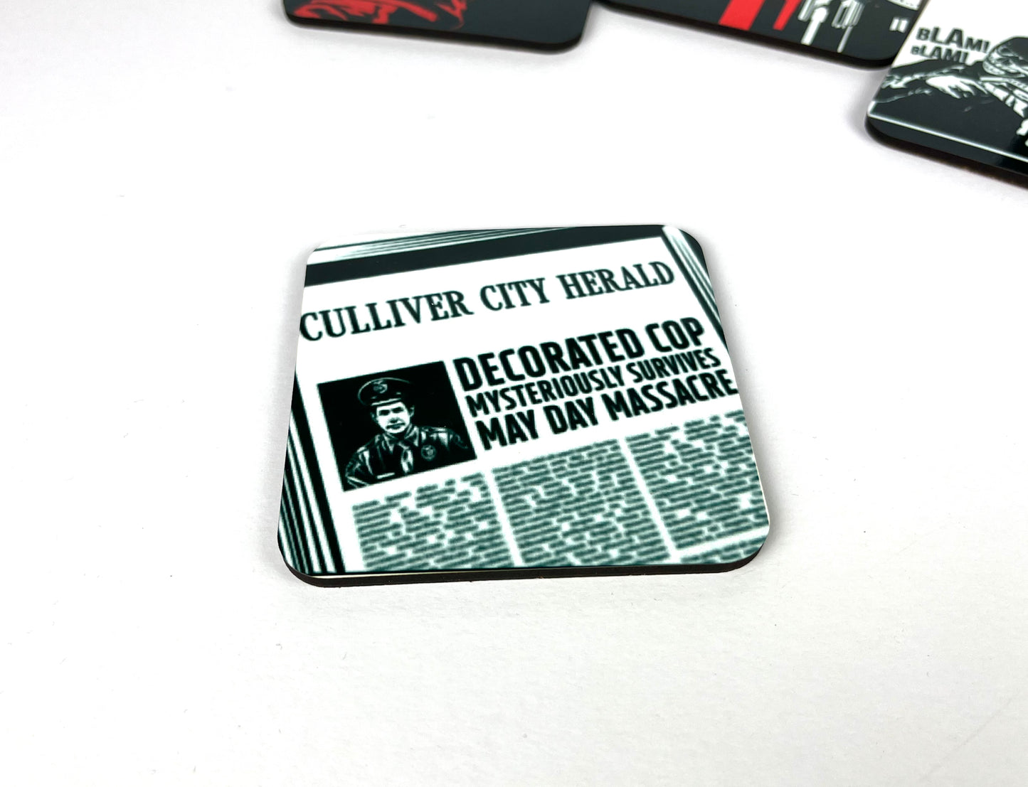 Cork-backed Coasters - Culliver City Chronicles Graphic Novel Neo-noir, Culliver City Herald
