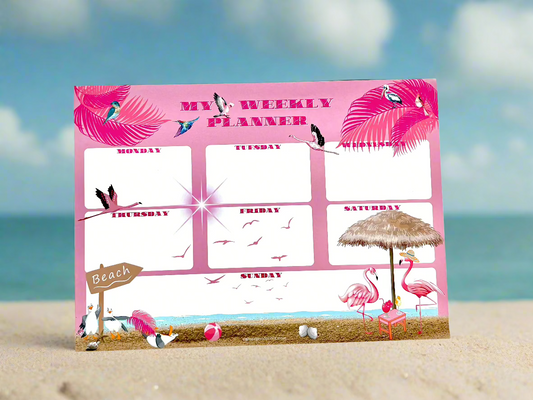 Weekly Agenda Pink By The Ocean Themed Design 120gsm