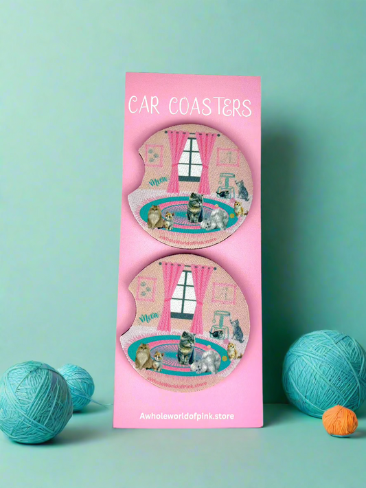 Car Coasters Purrfectly Pink Themed (Pack of 2)