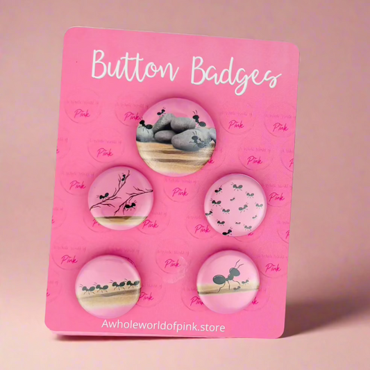 Button Badges - Packet of 5 - Marching Pink by Pink Themed