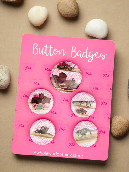 Button Badges - Packet of 5 - Pink Terrarium Themed