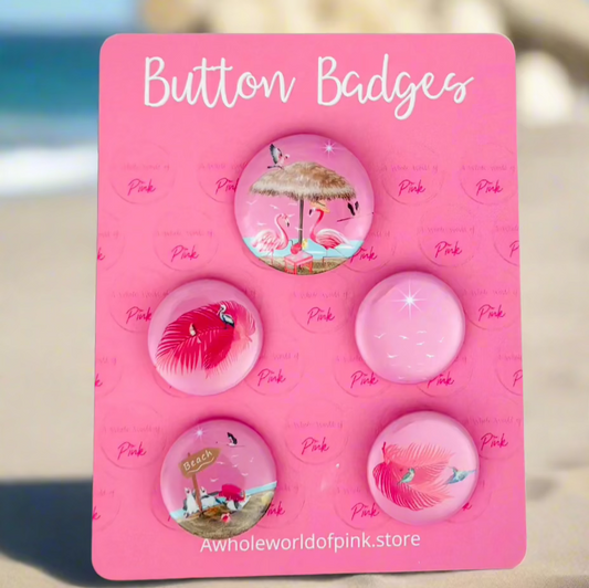 Button Badges - Packet of 5 - Pink by the Ocean Themed