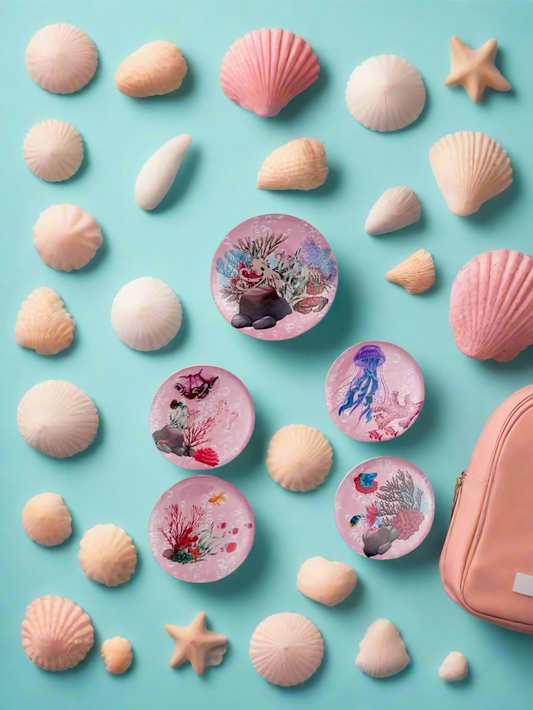 Button Badges - Packet of 5 - Aquatic Pink Themed