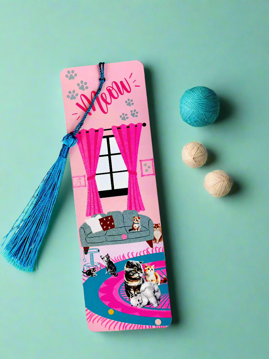 Tassel Bookmark Purrfectly Pink Themed 300gsm