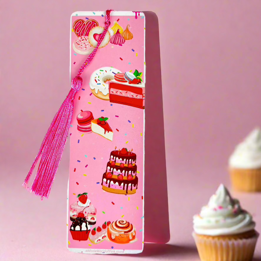 Tassel Bookmark Pink Patisserie Themed 300gsm