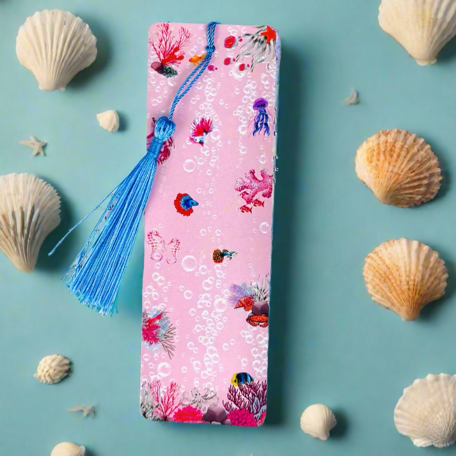 Tassel Bookmark Aquatic Pink Themed 300gsm