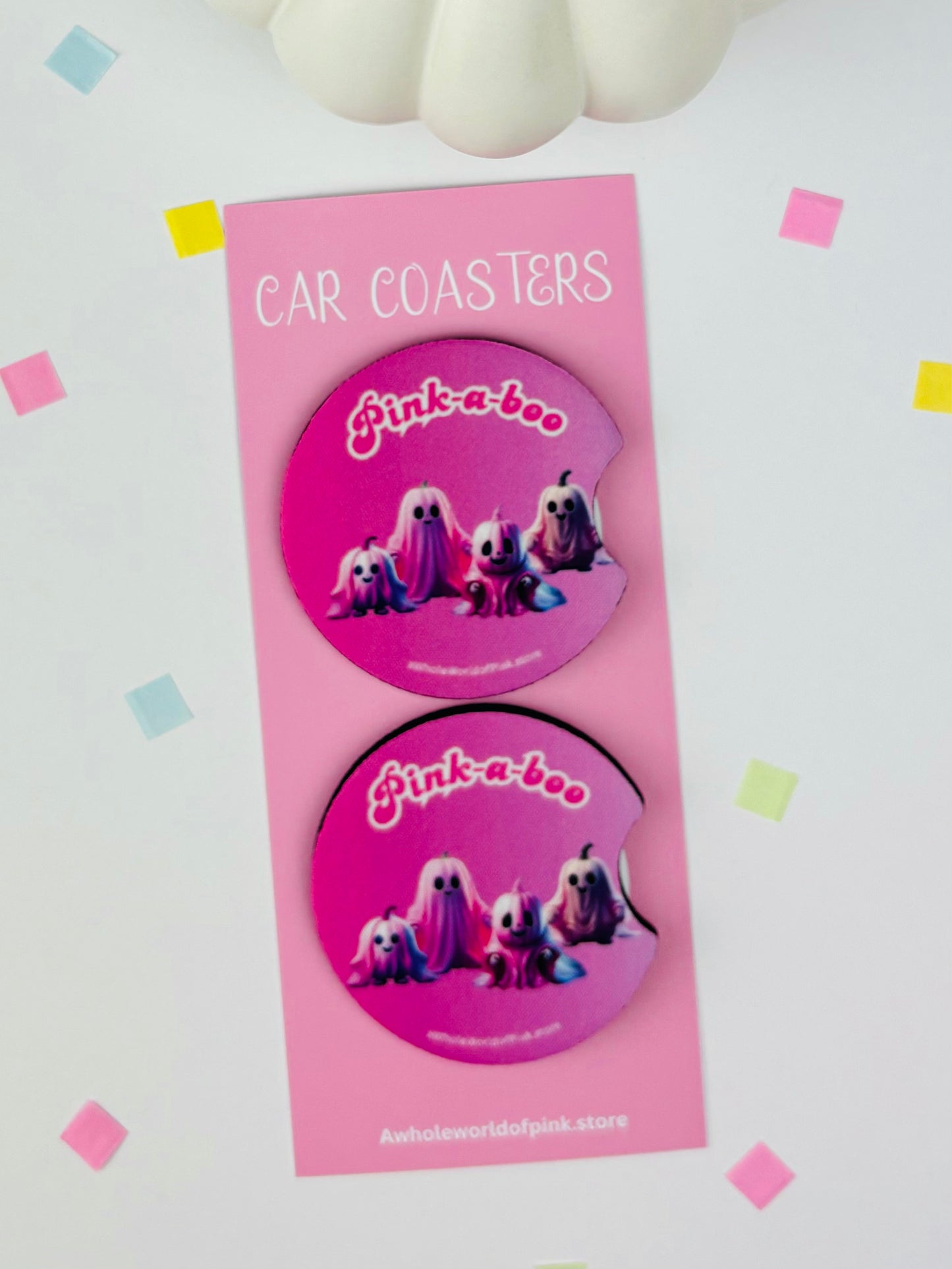 Pink-A-Boo - Car Coasters - Halloween Themed (Pack of 2)