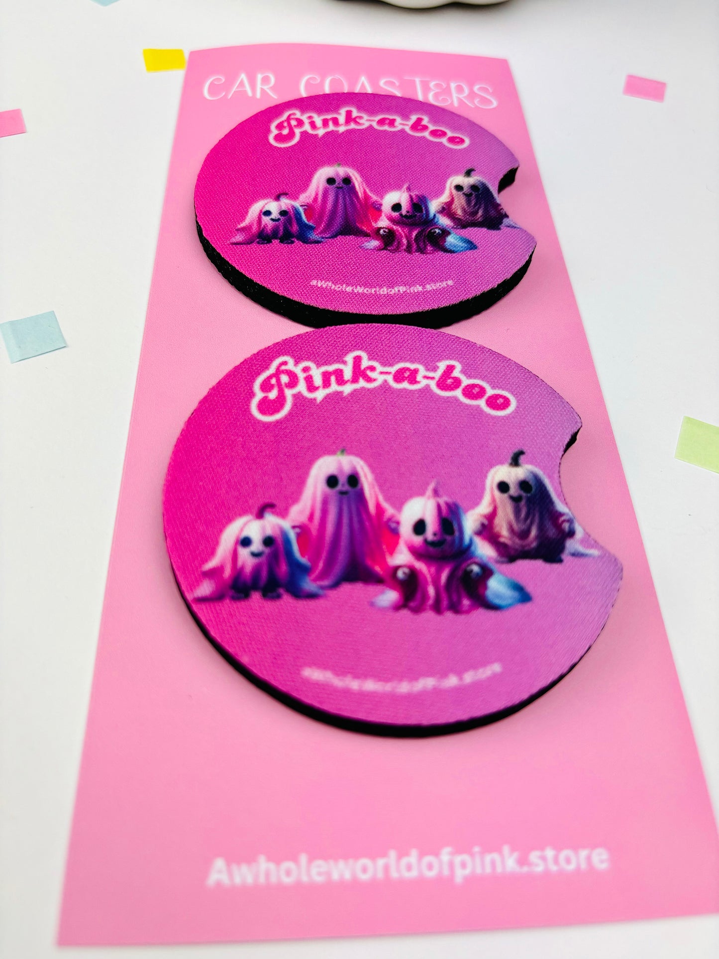 Pink-A-Boo - Car Coasters - Halloween Themed (Pack of 2)