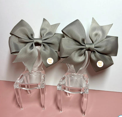 Hair Bows (Pair) - Grey - Personalised