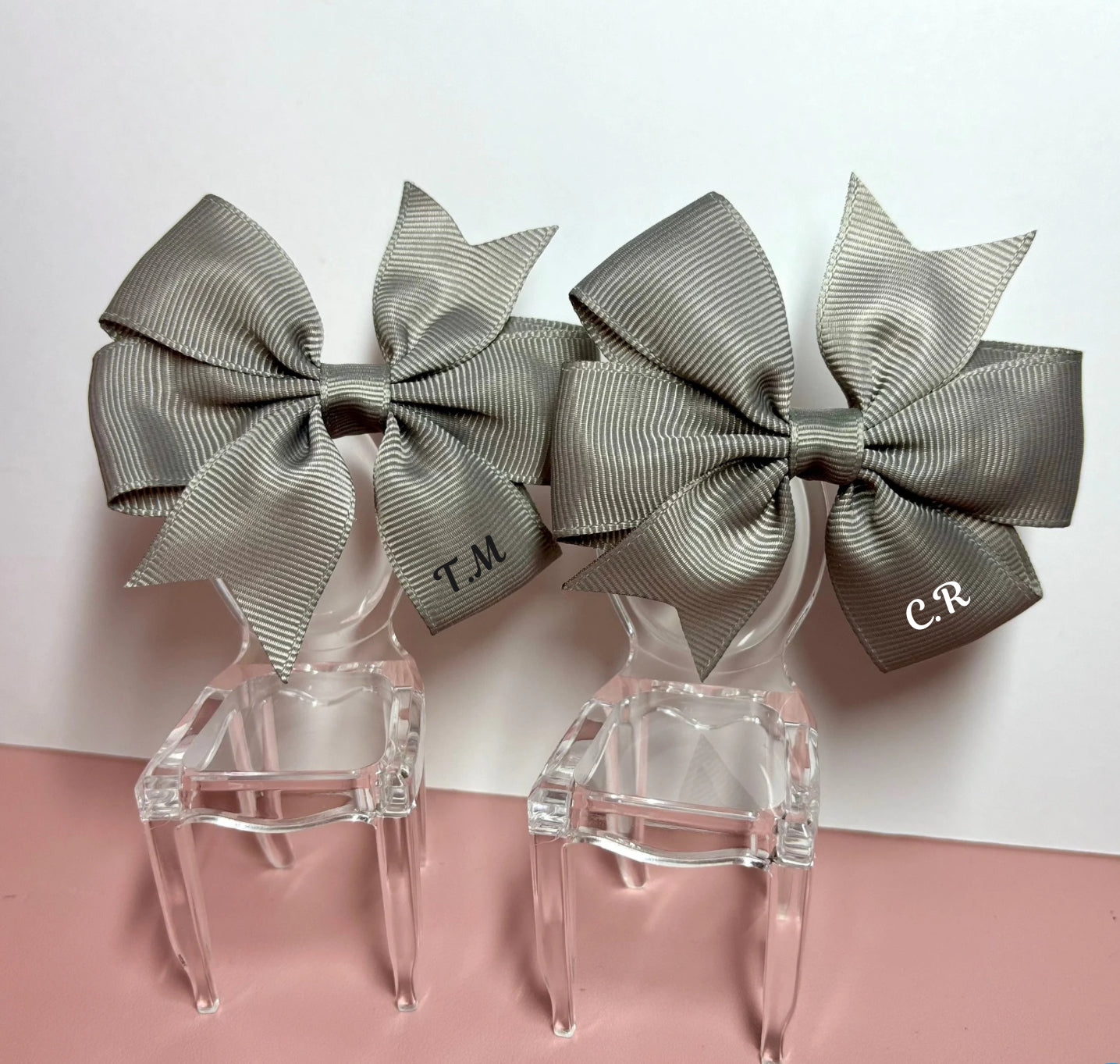 Hair Bows (Pair) - Grey - Personalised