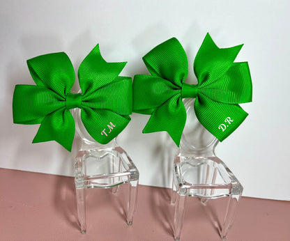 Hair Bows (Pair) - Emerald Green - Personalised