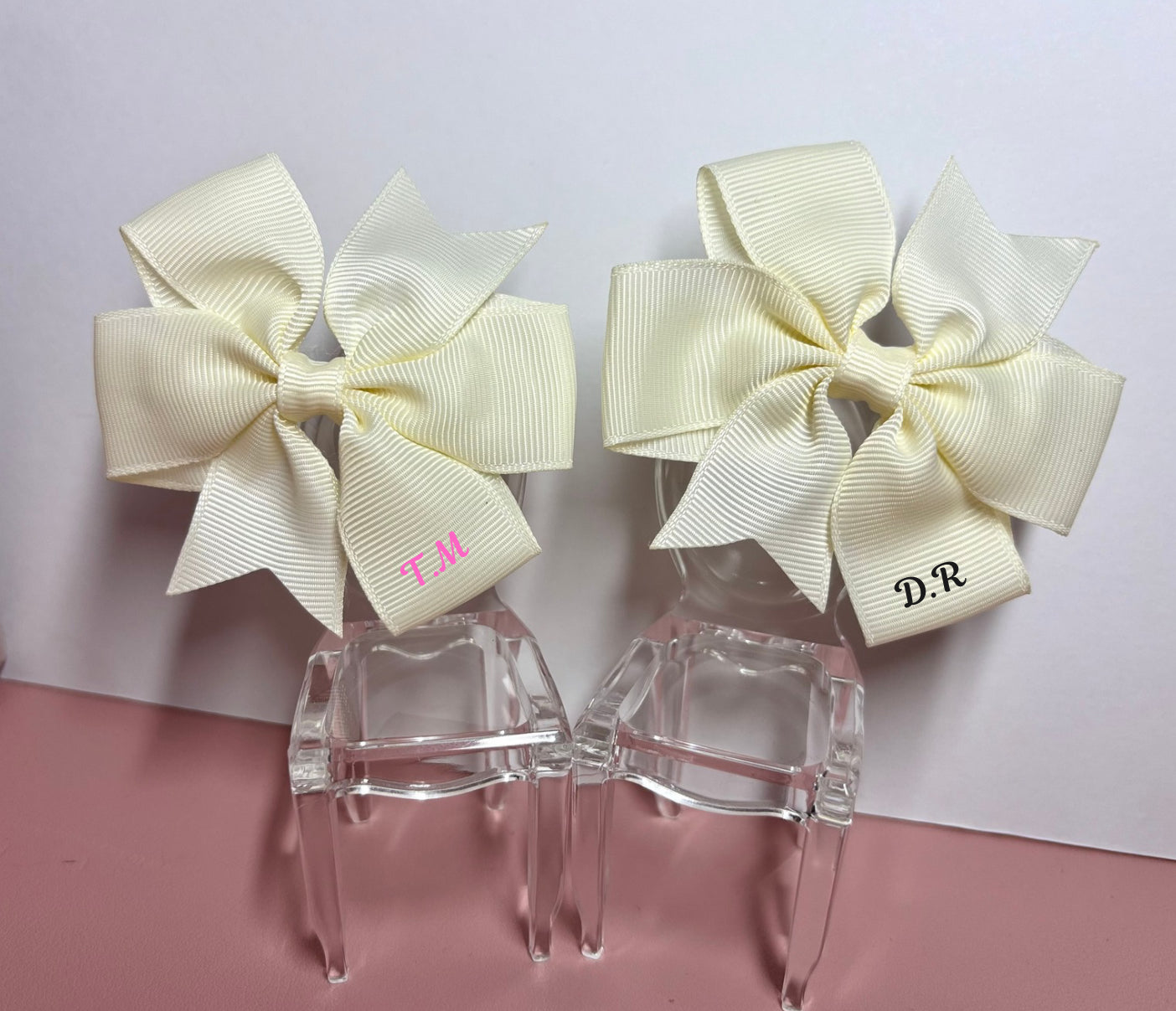 Hair Bows (Pair) - Cream - Personalised