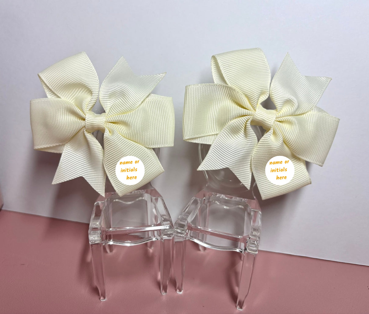 Hair Bows (Pair) - Cream - Personalised