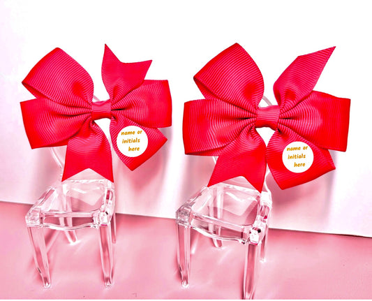 Hair Bows (Pair) - Red- Personalised