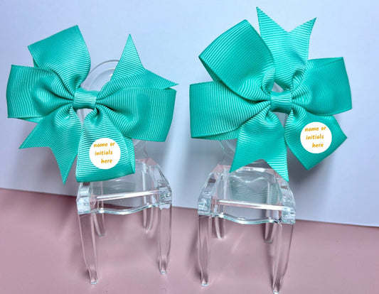 Hair Bows (Pair) - Blue Lagoon Green - Personalised