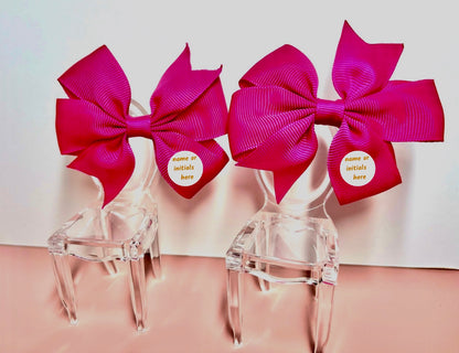 Hair Bows (Pair) - Bright Pink- Personalised