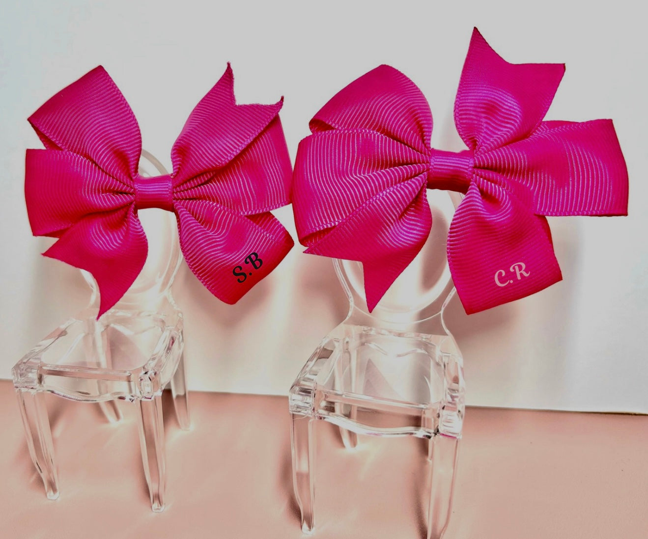 Hair Bows (Pair) - Bright Pink- Personalised